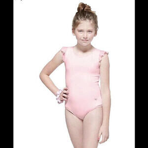 Justice Girl's Size 10 Flutter Strappy Leotard & Scrunchie Set in Pink New